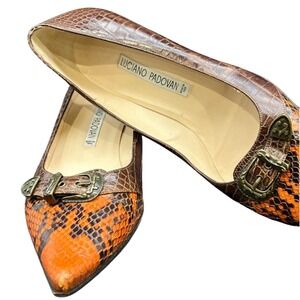Luciano Padovan 37.5(7) Made in Italy Exotic Embossed‎ Buckle Kitten Heels